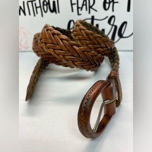 Argentina Braided Leather Belt, Unisex, Small Width, Brown Size 32